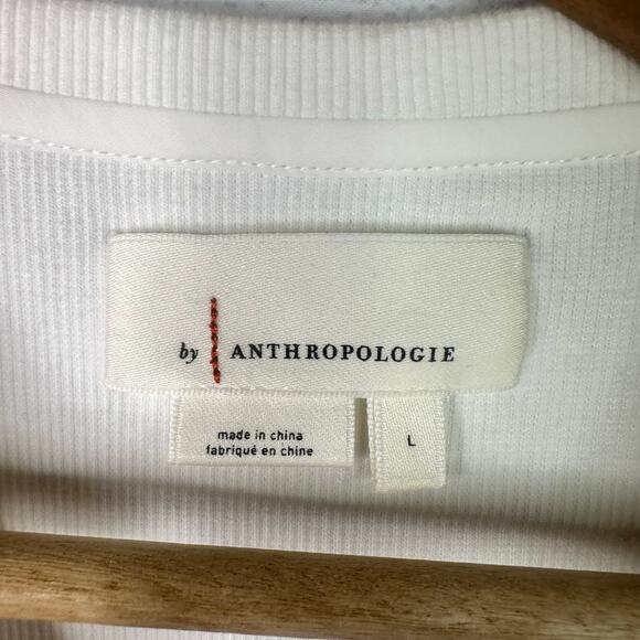 Anthropologie Womens size Large Ruffle Short Sleeve Ribbed Top White - Picture 7 of 8